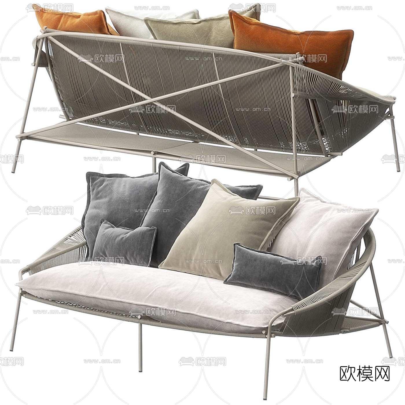 minotti现代藤编户外沙发3d模型下载（渲染图4）