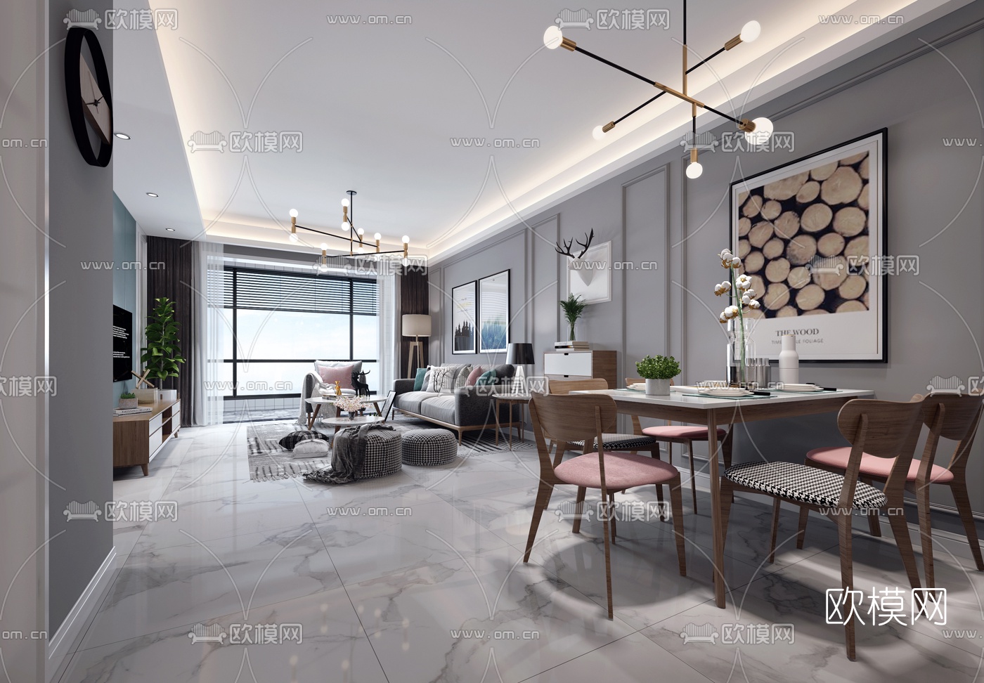 北欧客厅餐厅3d模型