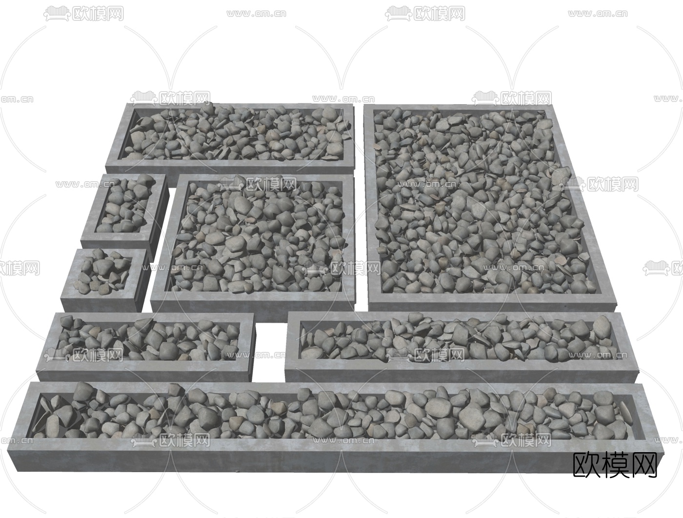 自然风鹅卵石组合su模型下载