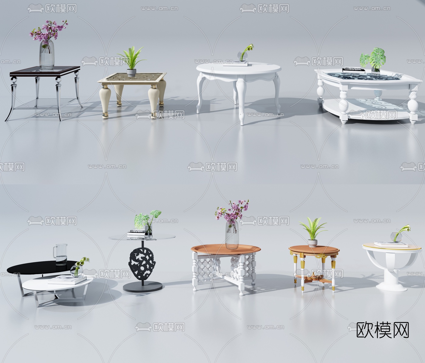 简欧茶几圆几边几3d模型下载