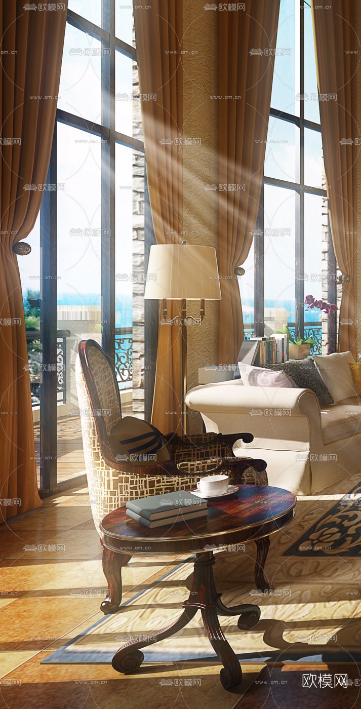 欧式别墅客厅3D模型下载（渲染图2）