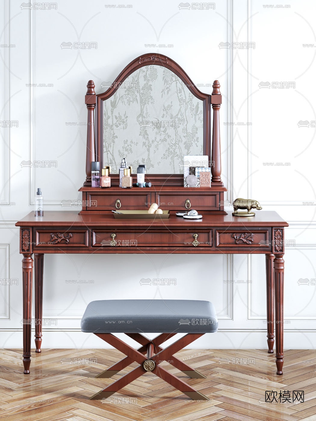 美式梳妆台3d模型下载
