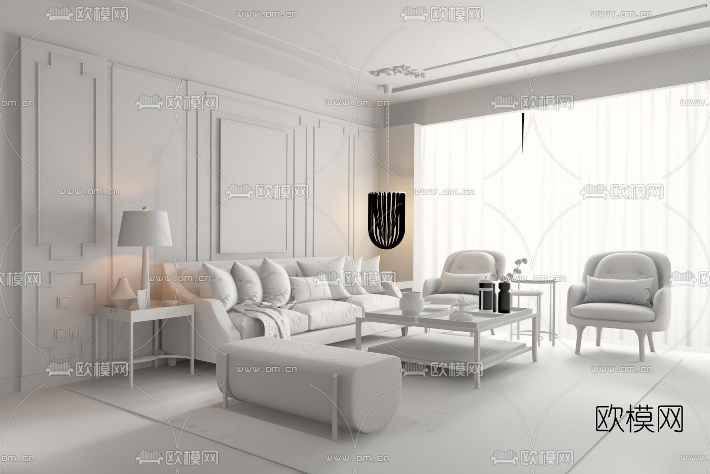 中合深美 现代客厅3D模型下载（渲染图4）
