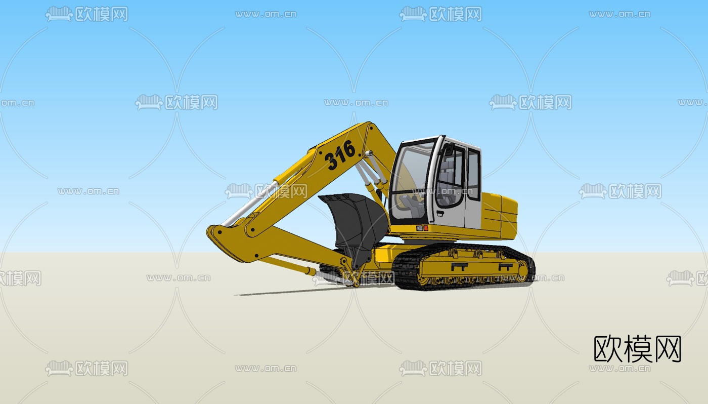 现代挖掘机免费su模型下载（渲染图2）