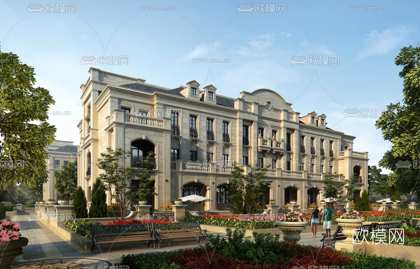 欧式豪华洋房建筑外观3d模型