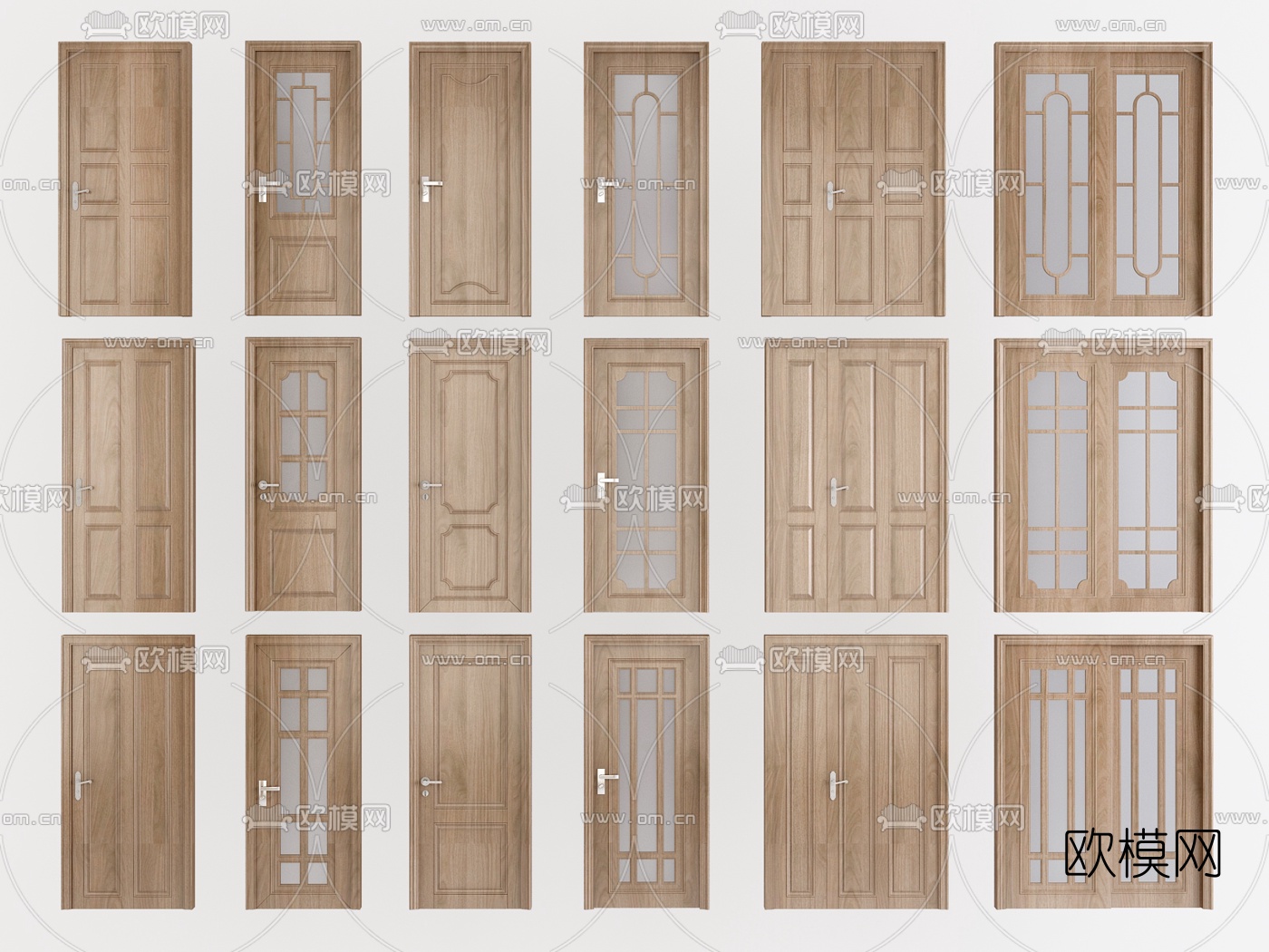欧式单开门子母门双开门3d模型下载