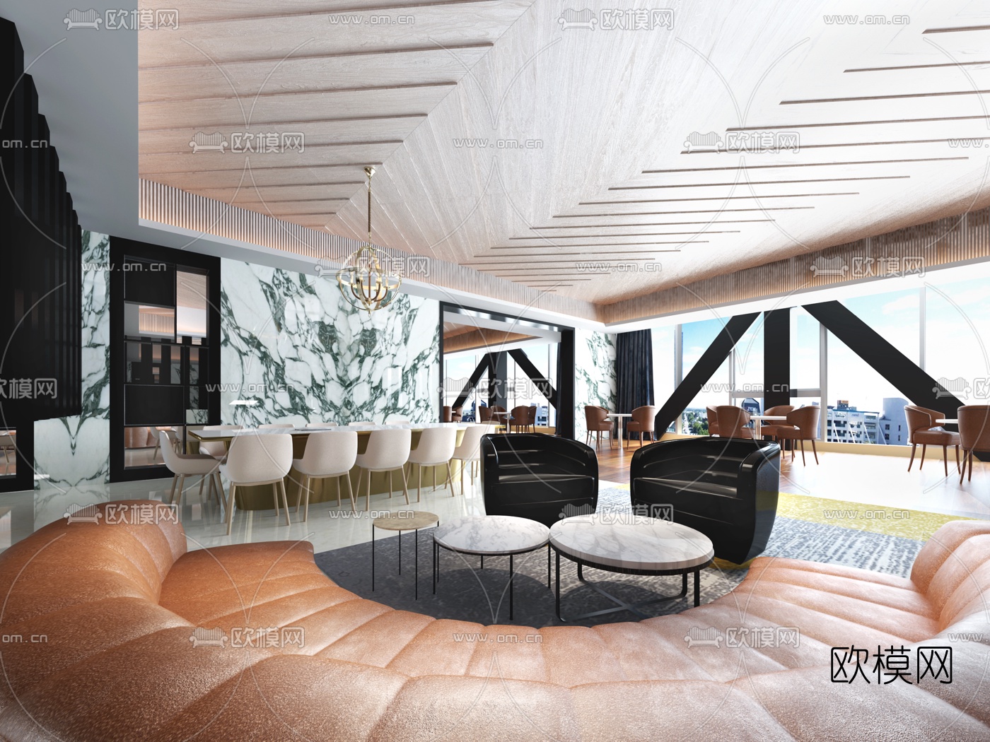 现代轻奢酒店大堂吧3d模型下载