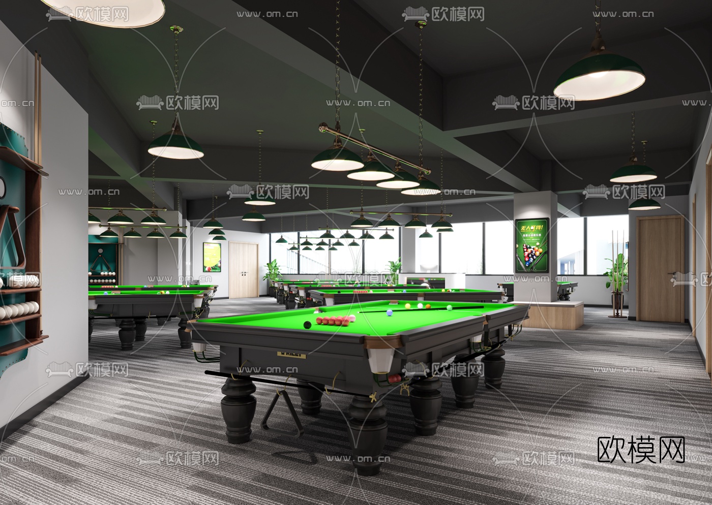 现代台球室3d模型下载（渲染图1）