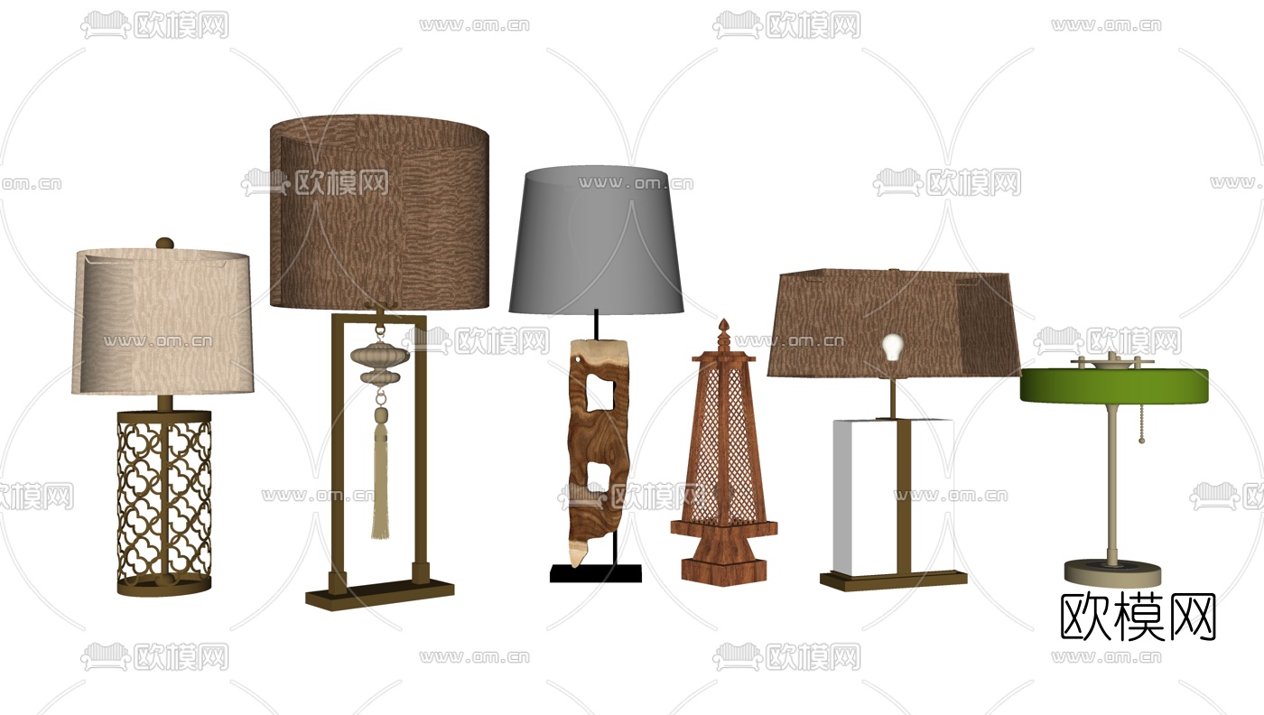 新中式台灯组合su模型下载