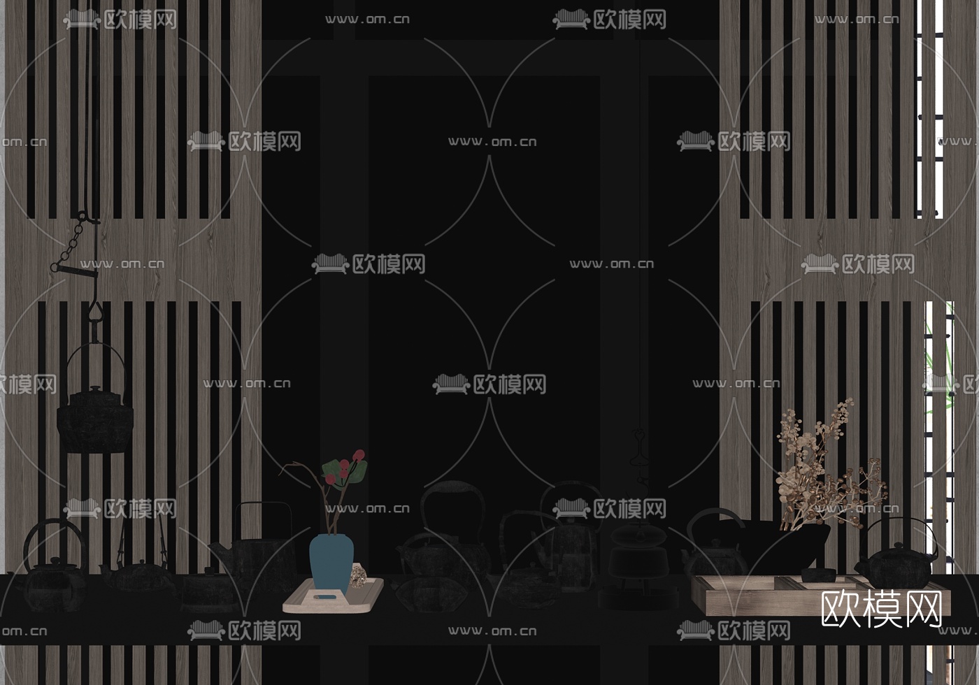 新中式茶壶茶具su模型下载（渲染图2）