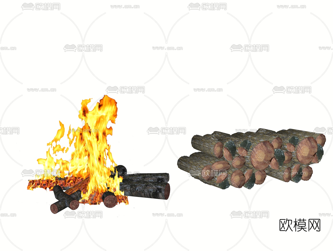 现代壁炉木头火焰su模型下载（渲染图1）