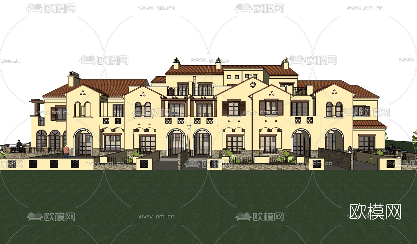 欧式连排别墅su模型下载（渲染图1）