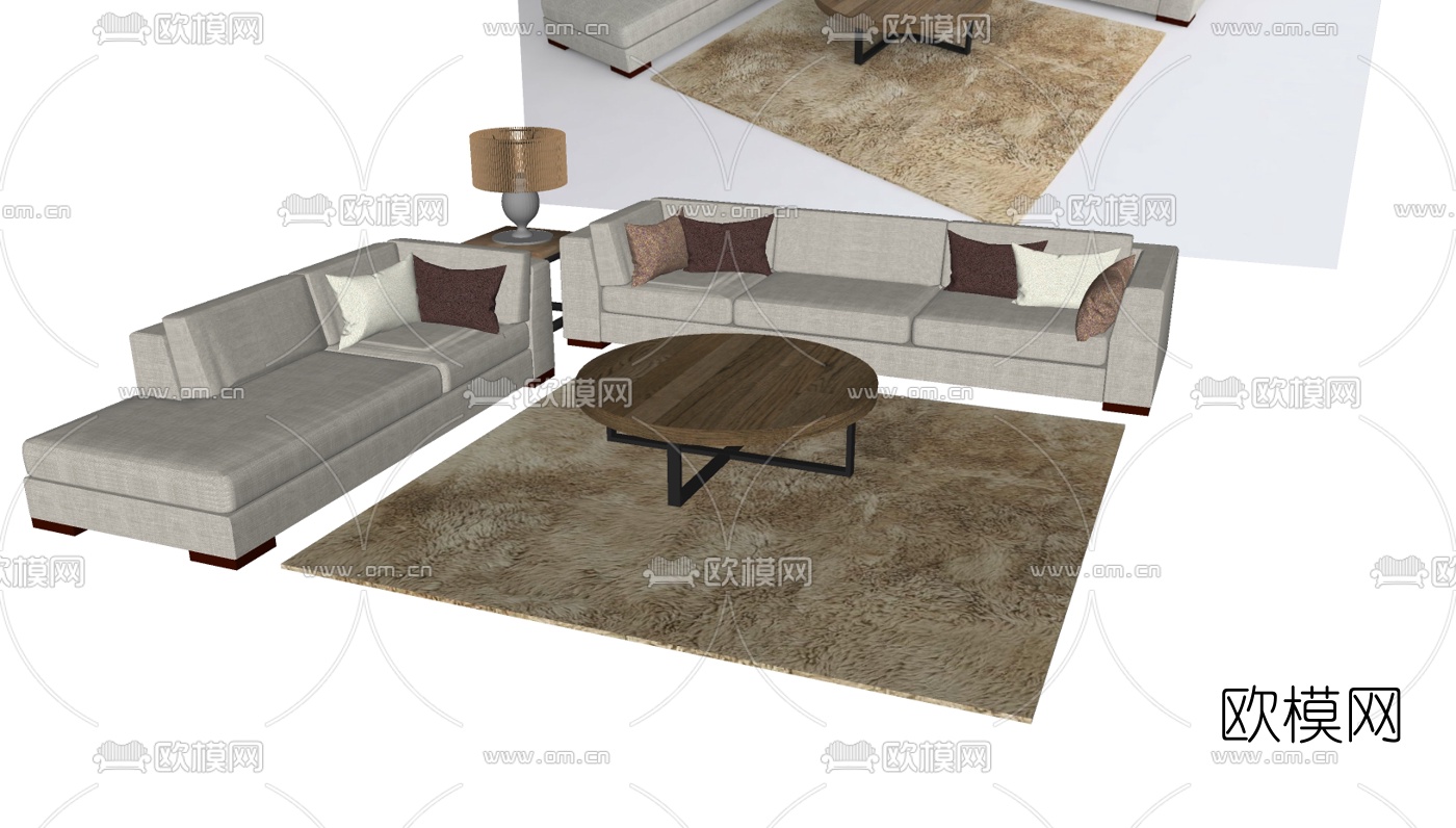 现代沙发组合免费su模型下载