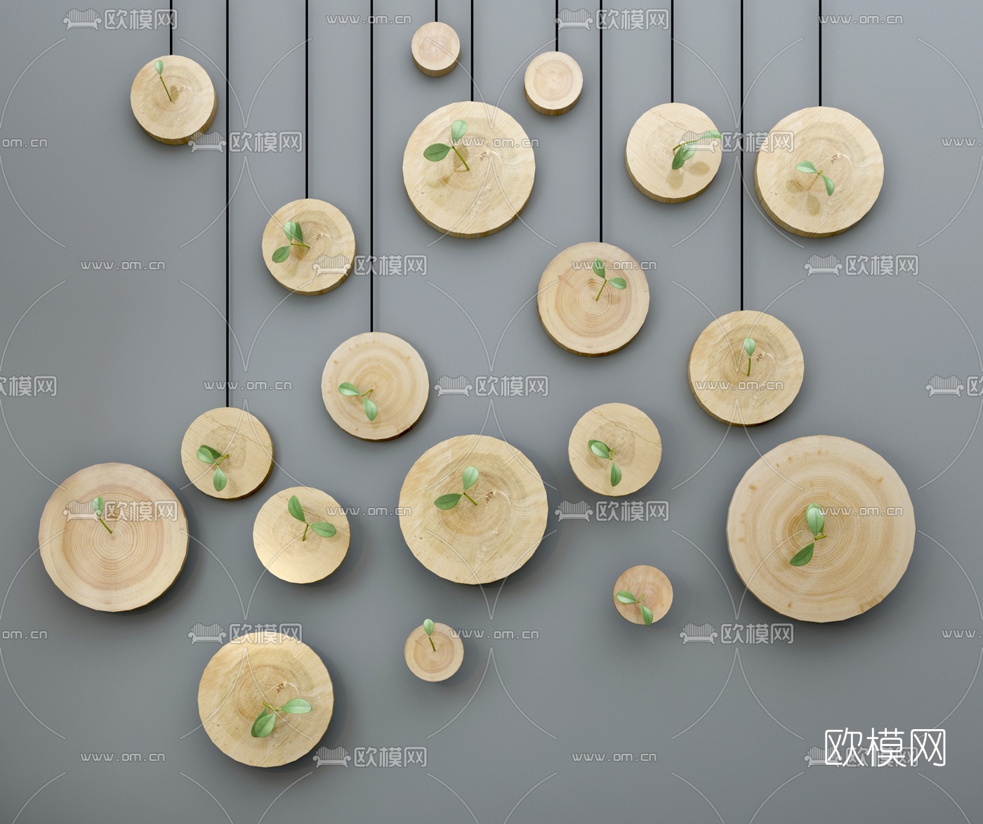 现代圆木墙饰挂件3d模型下载