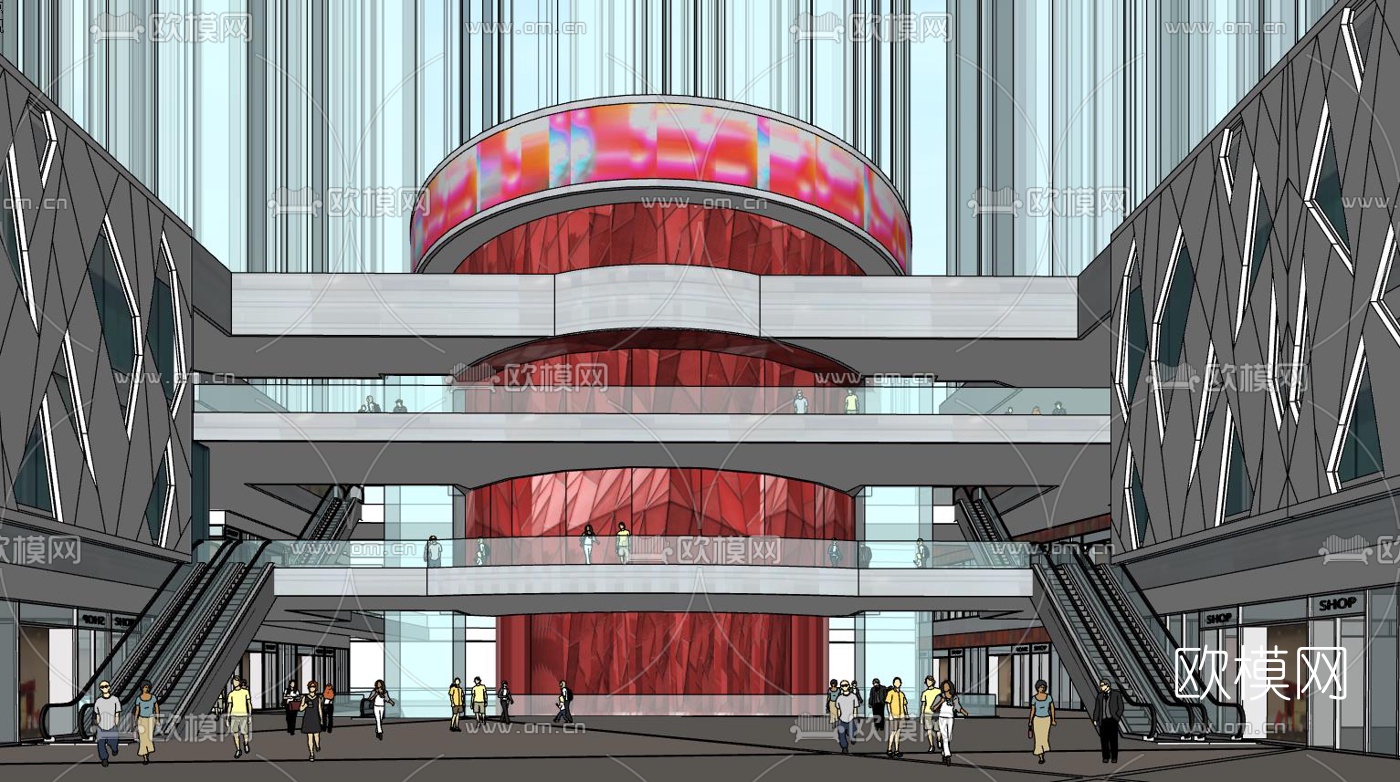 现代商业街su模型下载（渲染图5）