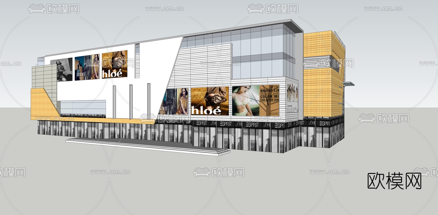 现代购物广场外观su模型下载（渲染图2）
