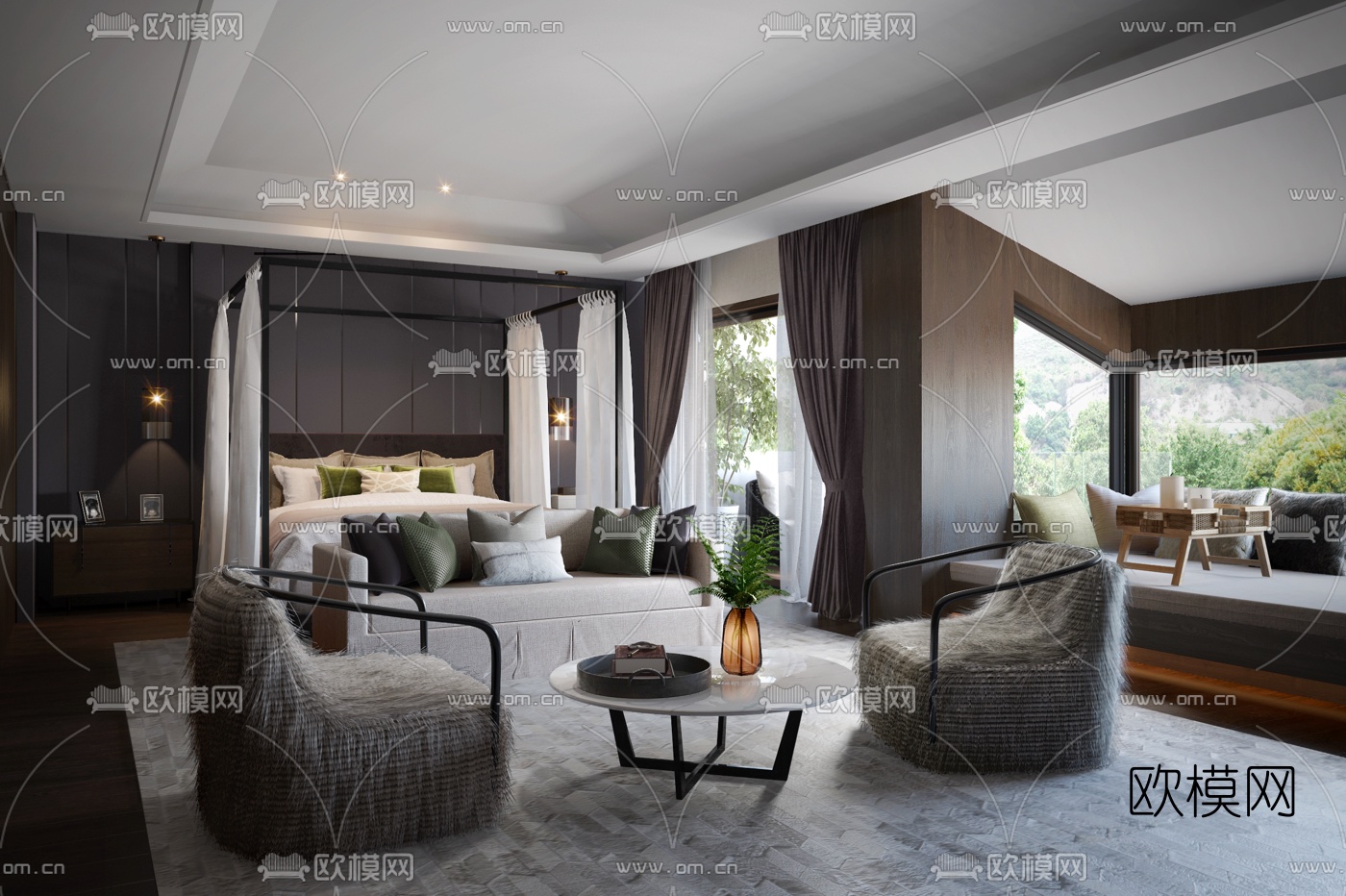 元禾大千新作，自然风卧室3D模型下载（渲染图1）