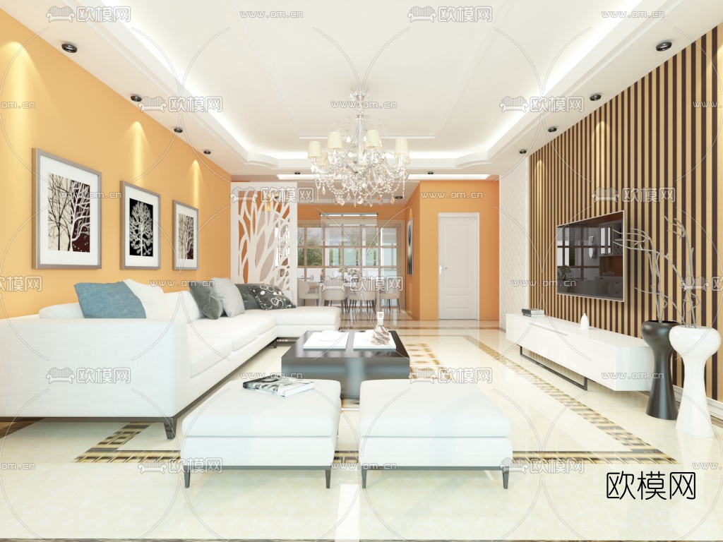 欧式客餐厅免费3d模型下载（渲染图1）