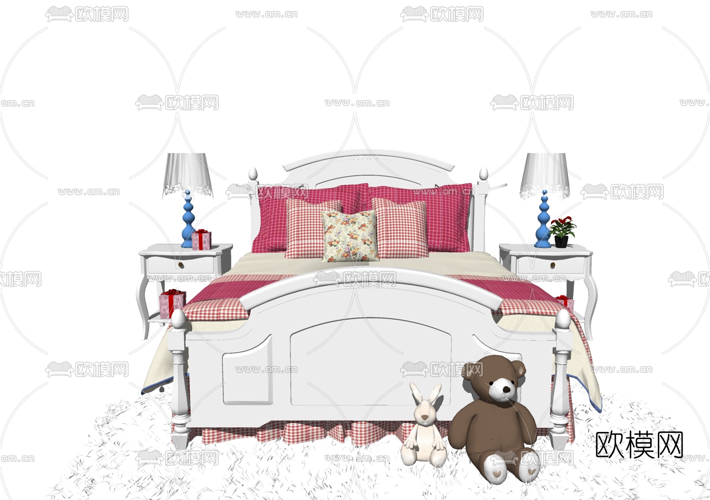美式儿童床玩具组合su模型下载