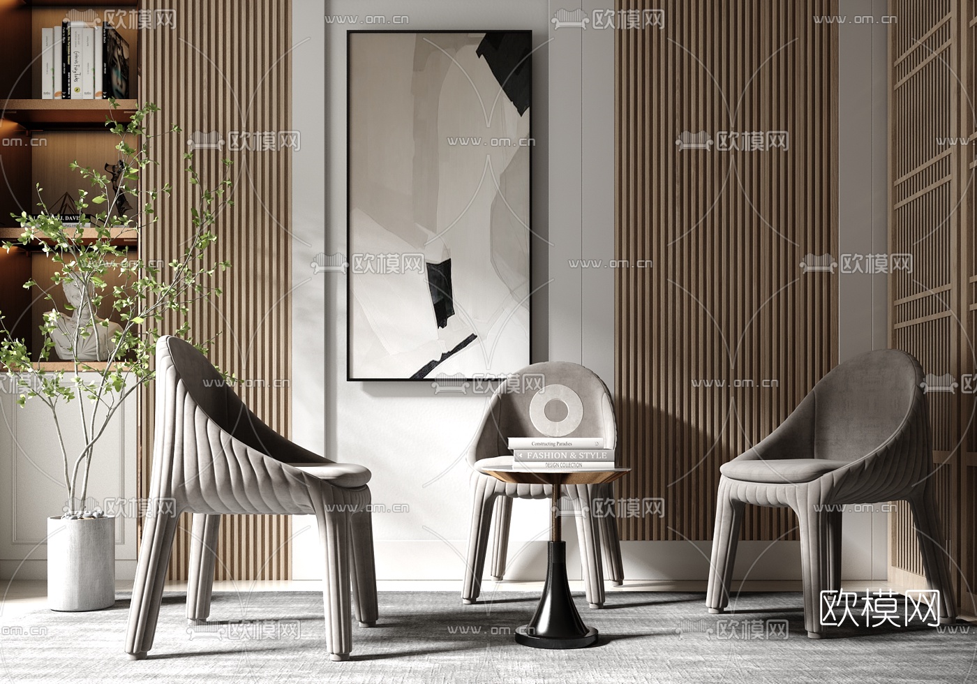 现代布艺单椅su模型下载（渲染图1）