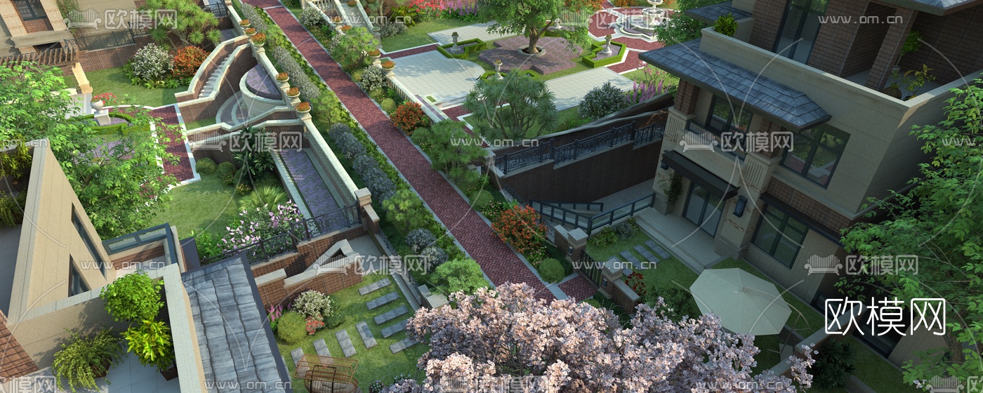 现代别墅小区园林景观3d模型