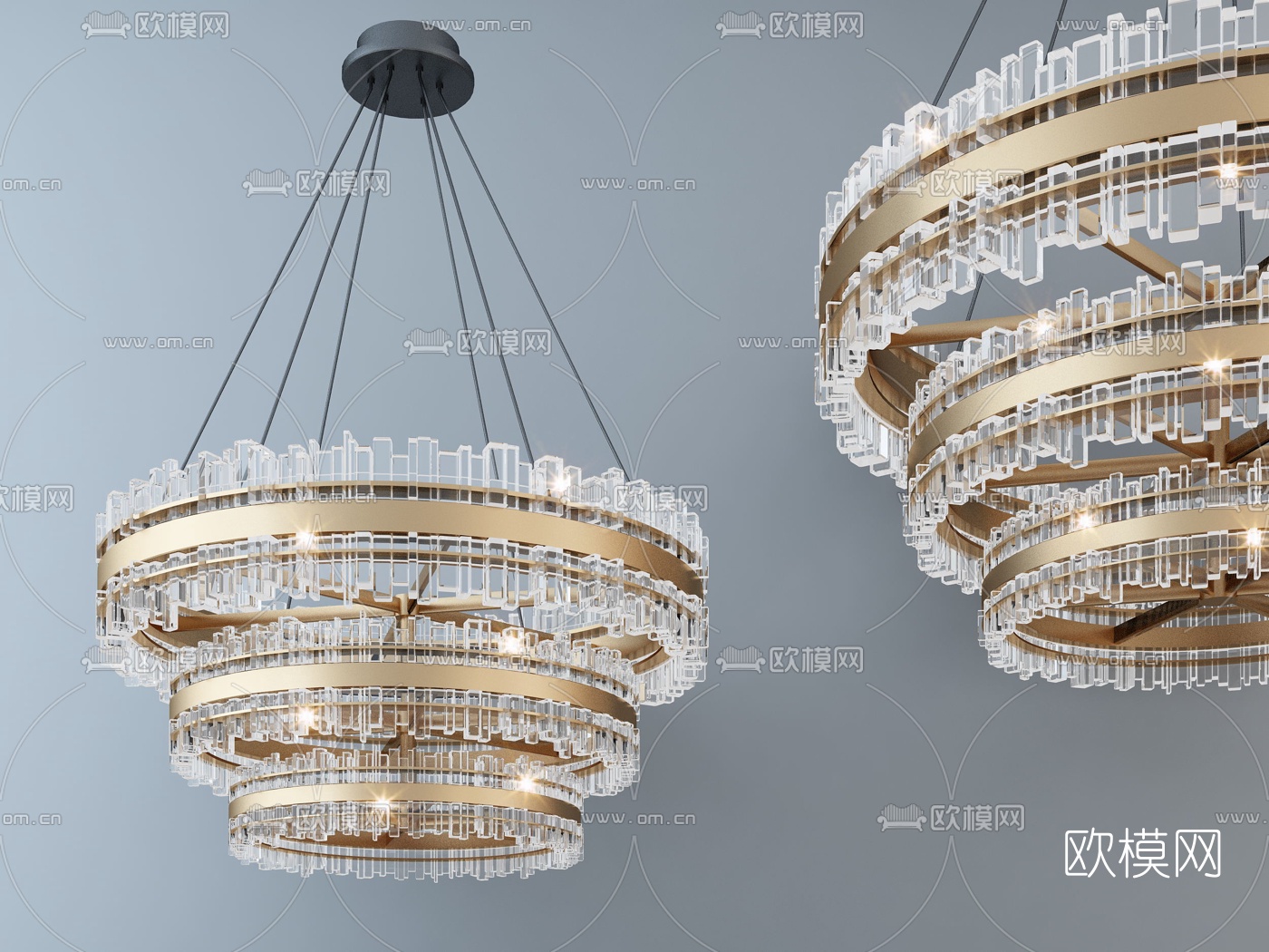现代水晶圆环多层吊灯3d模型下载