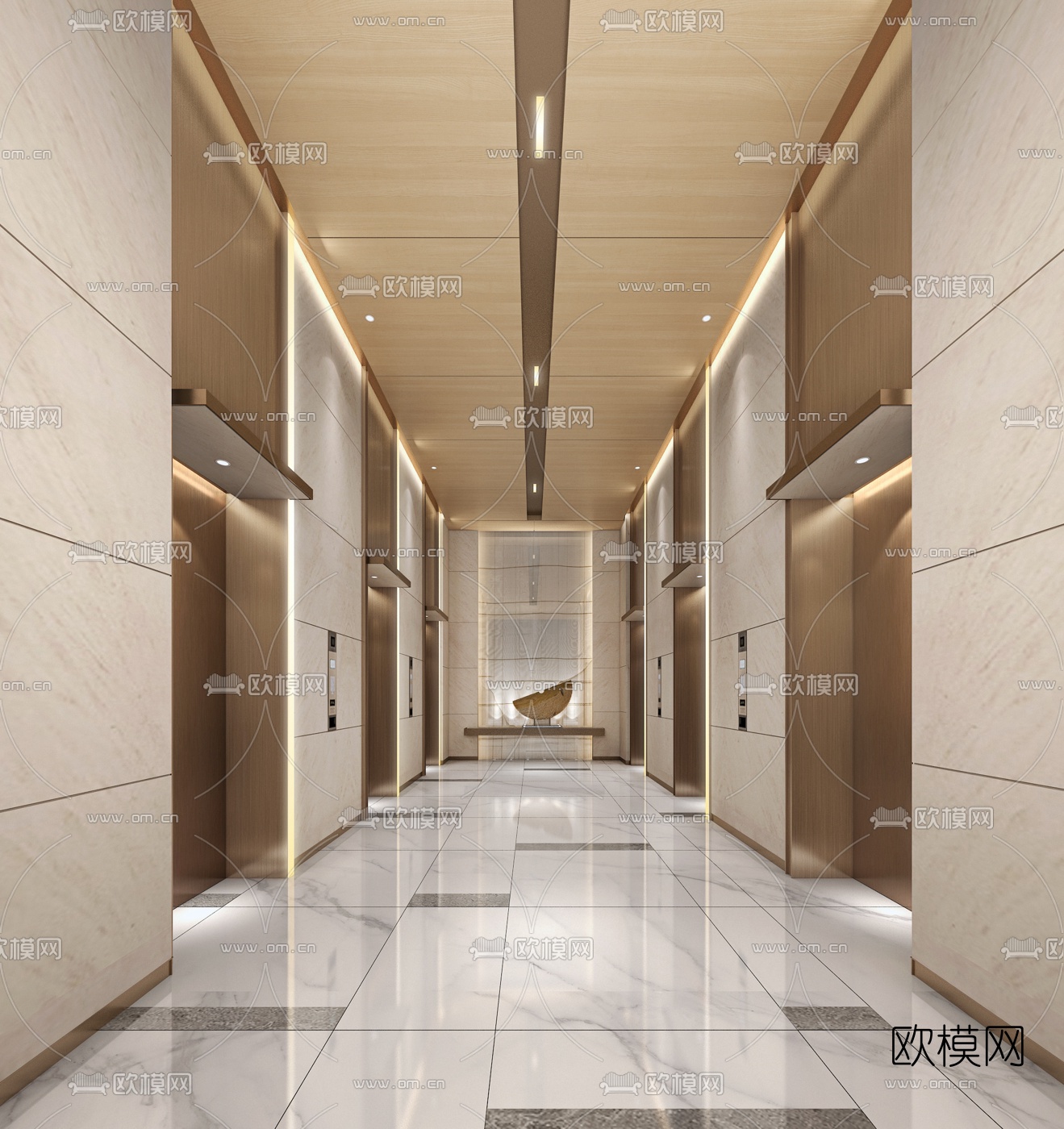 现代办公楼大堂电梯厅3d模型下载（渲染图2）