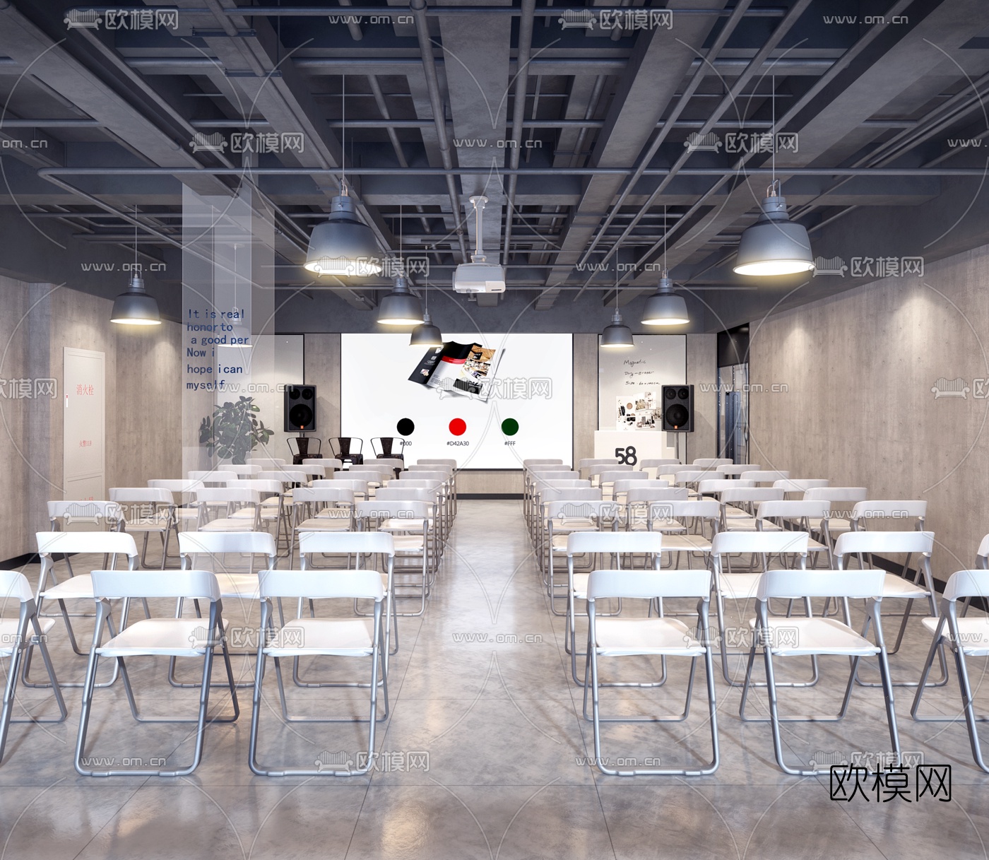 工业风会议室培训室3d模型下载