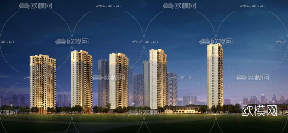 现代高层住宅小区外观3d模型下载