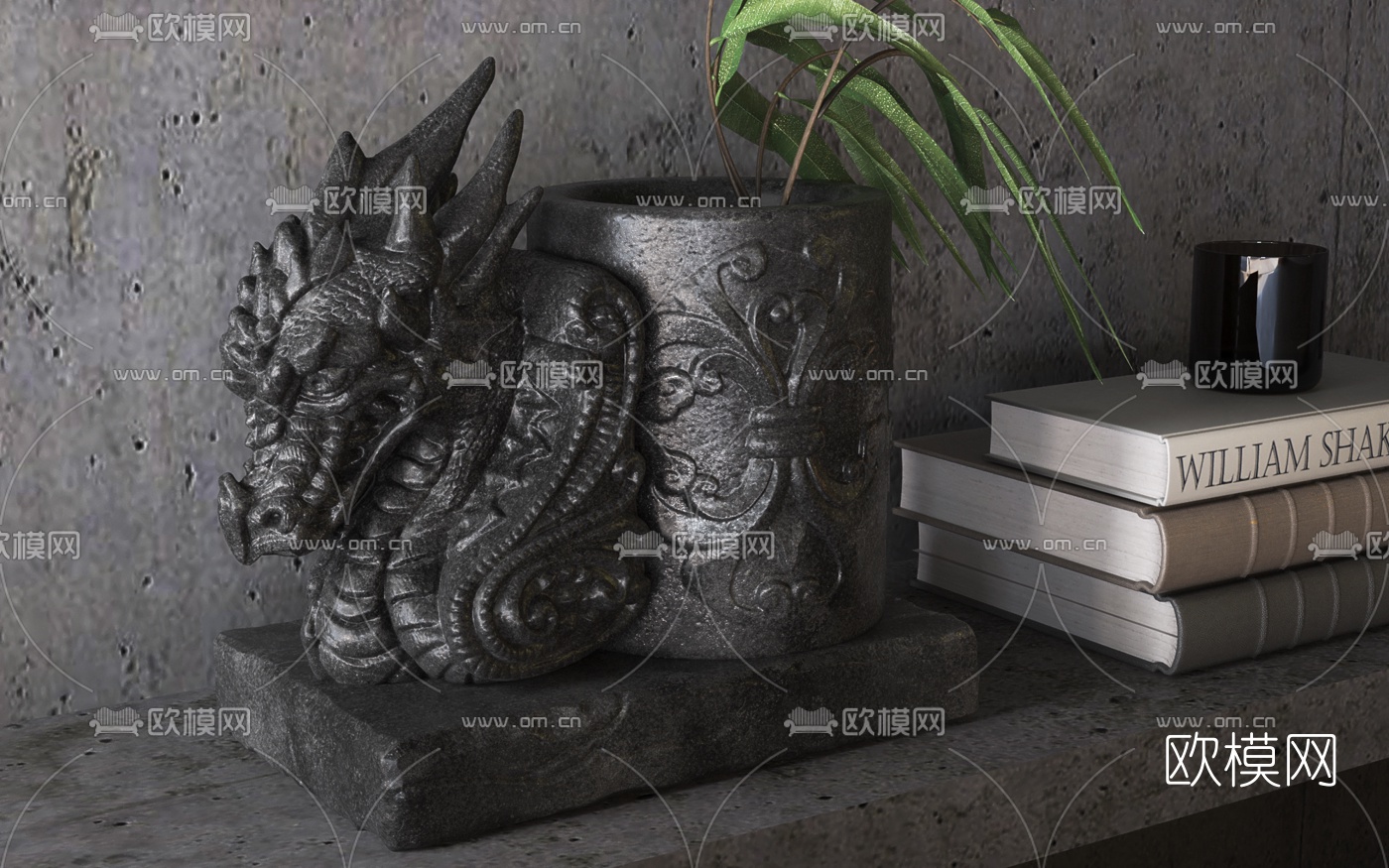 欧式古典龙雕刻花瓶饰品摆件3d模型