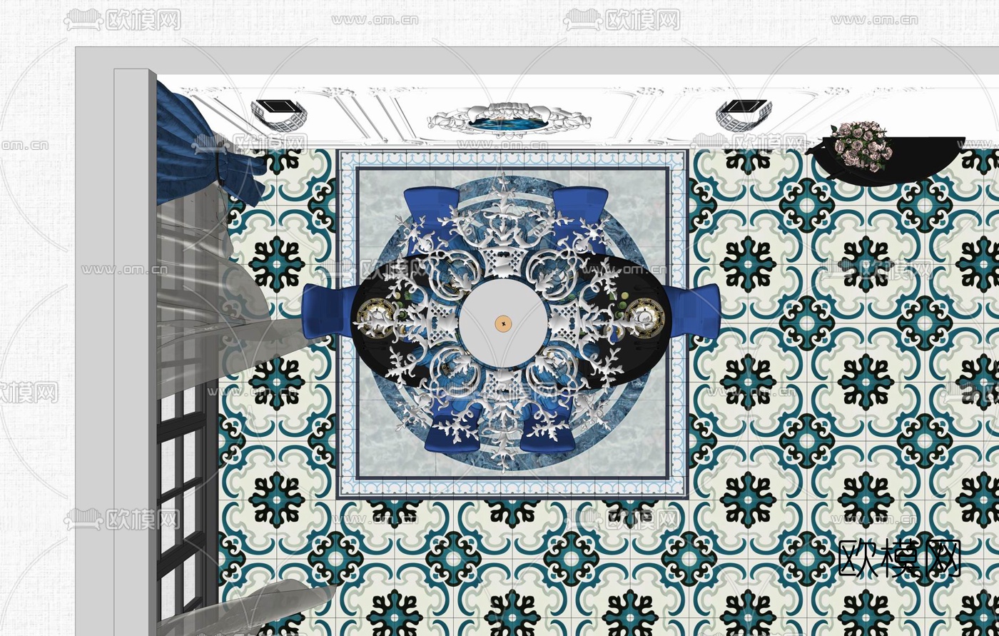 欧式餐厅su模型下载（渲染图4）