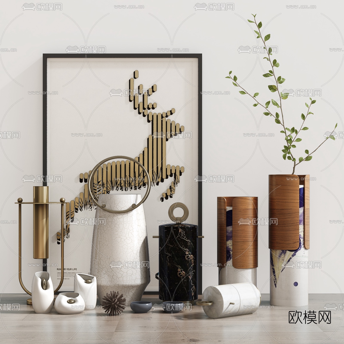 现代轻奢花瓶挂画饰品摆件3d模型