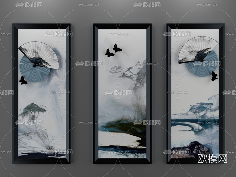 中式装饰画组合3D模型下载