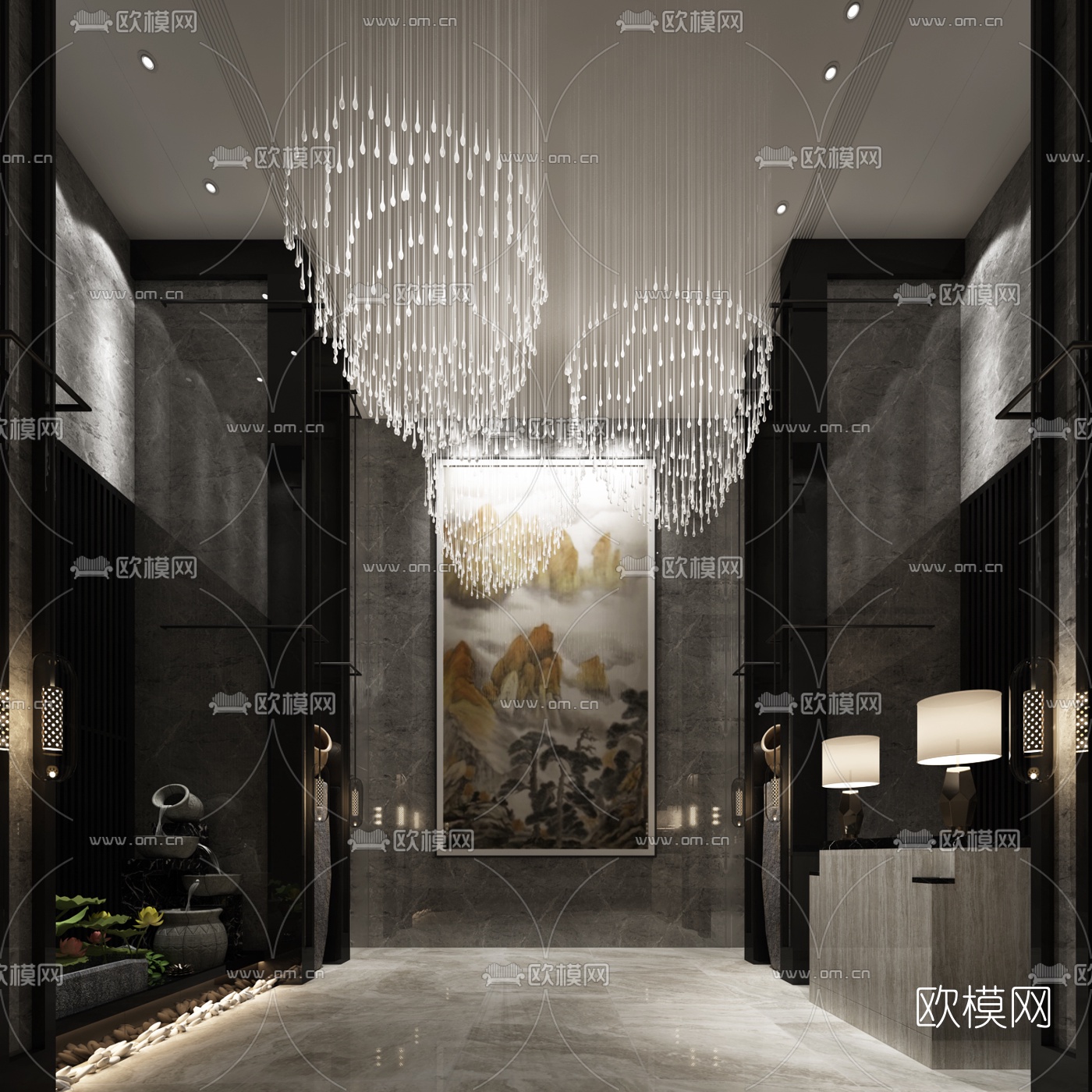 现代酒店前台大堂3D模型