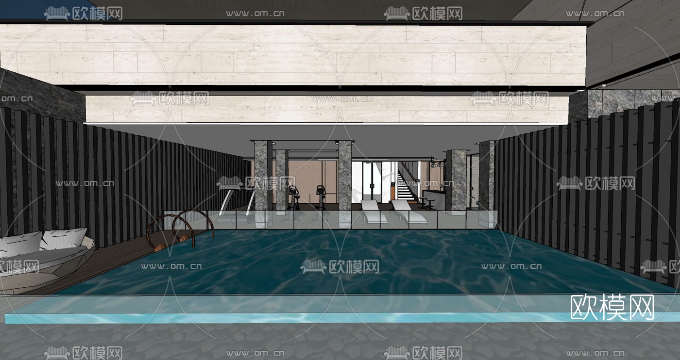 新中式会所泳池su模型下载（渲染图4）