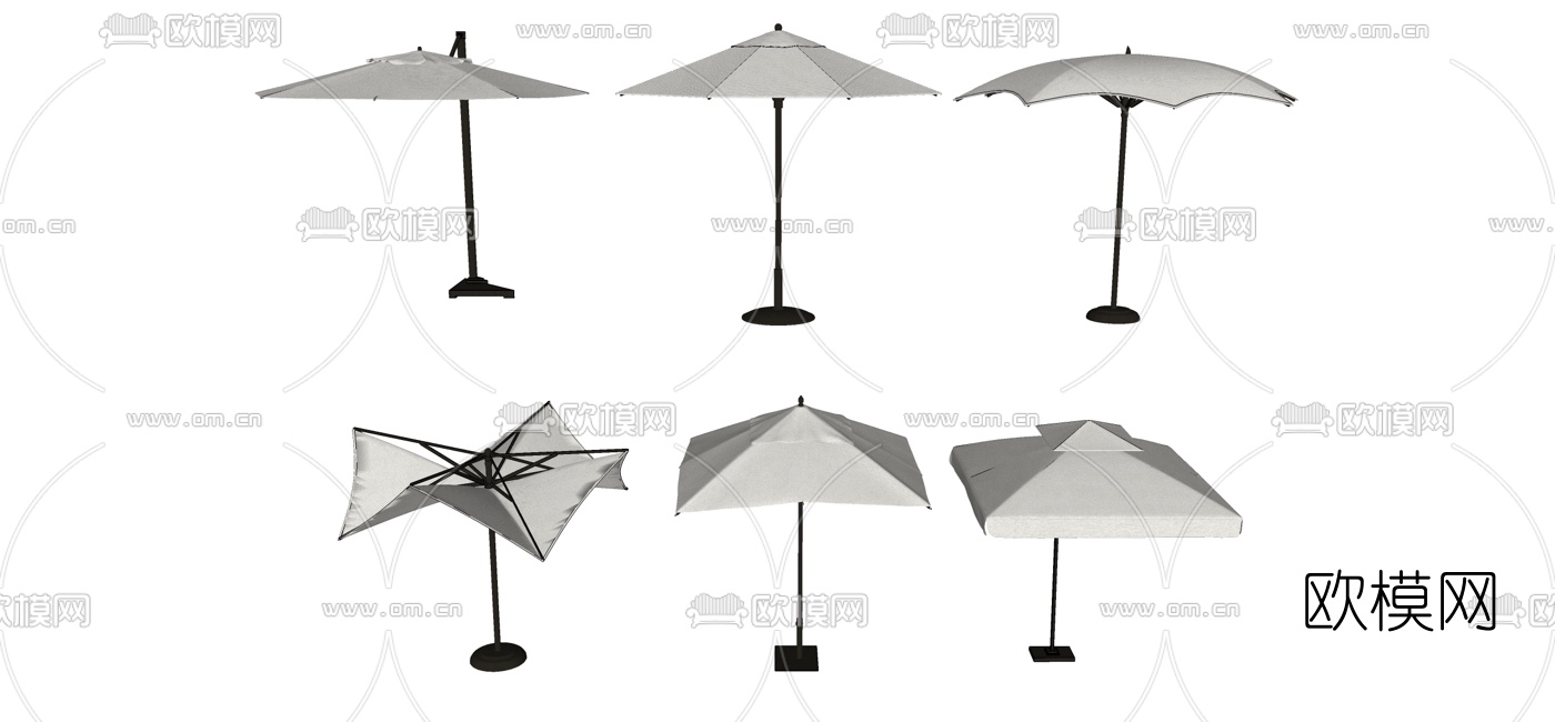 现代户外遮阳伞组合su模型下载