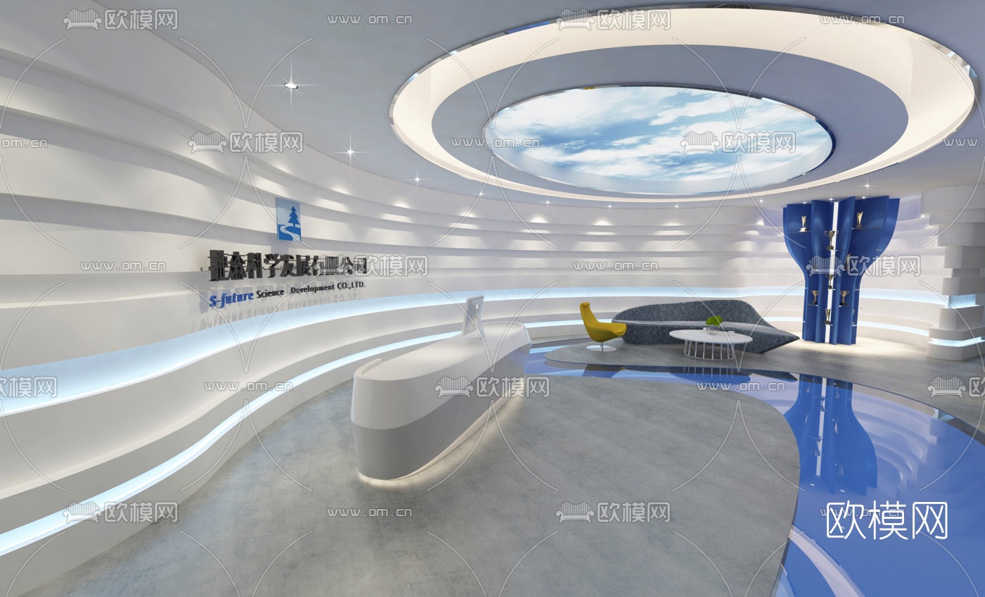 现代办公前台大厅3D模型