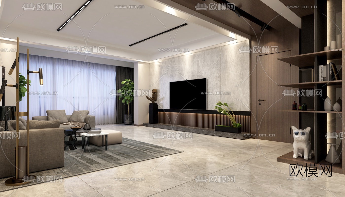 后现代客厅餐厅3d模型下载（渲染图7）