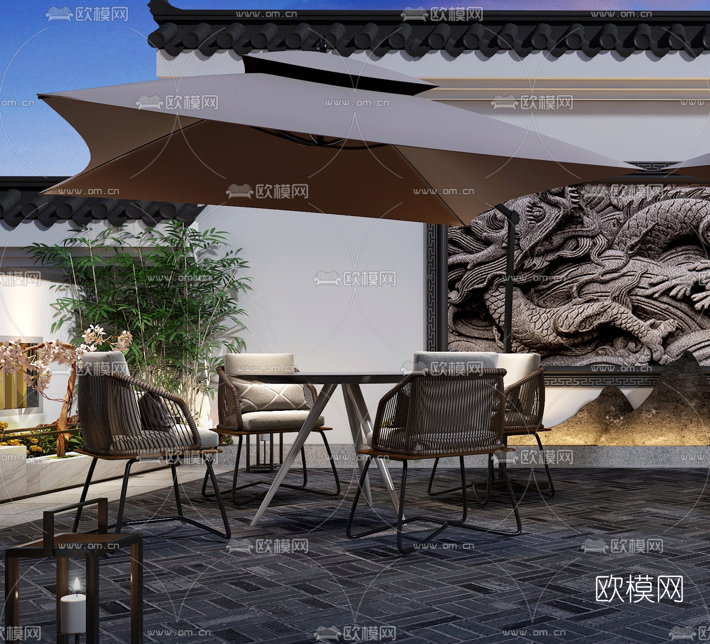 新中式屋頂露臺花園3d模型