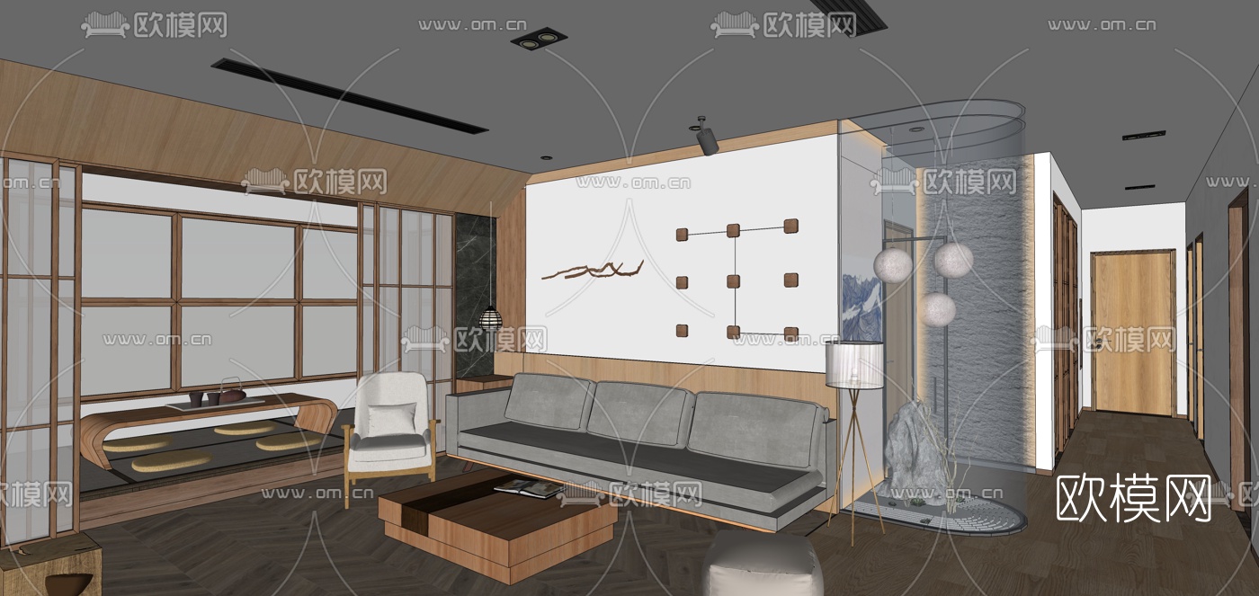 日式客餐厅su模型下载（渲染图4）