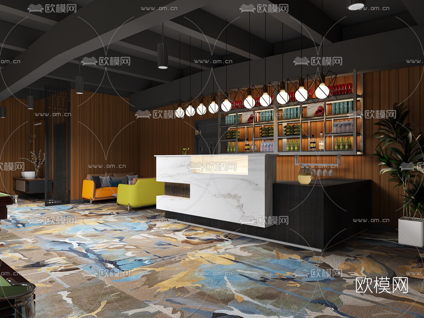 现代台球馆前台3d模型