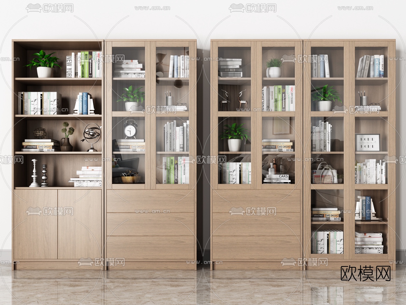 北欧实木书柜3d模型下载