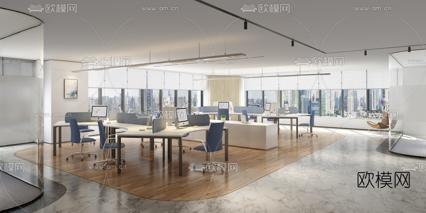 现代敞开式办公区3d模型-免费3dmax模型库-欧模网