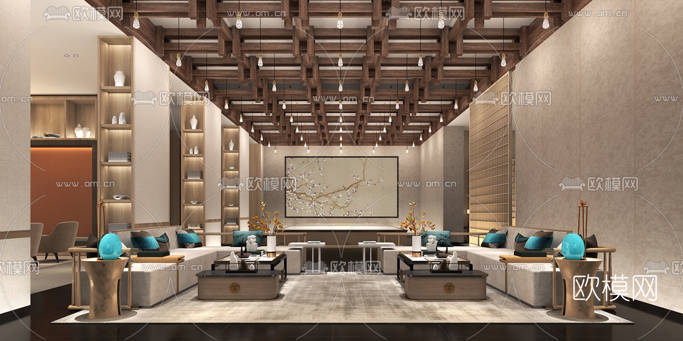 新中式售楼处洽谈区3d模型下载