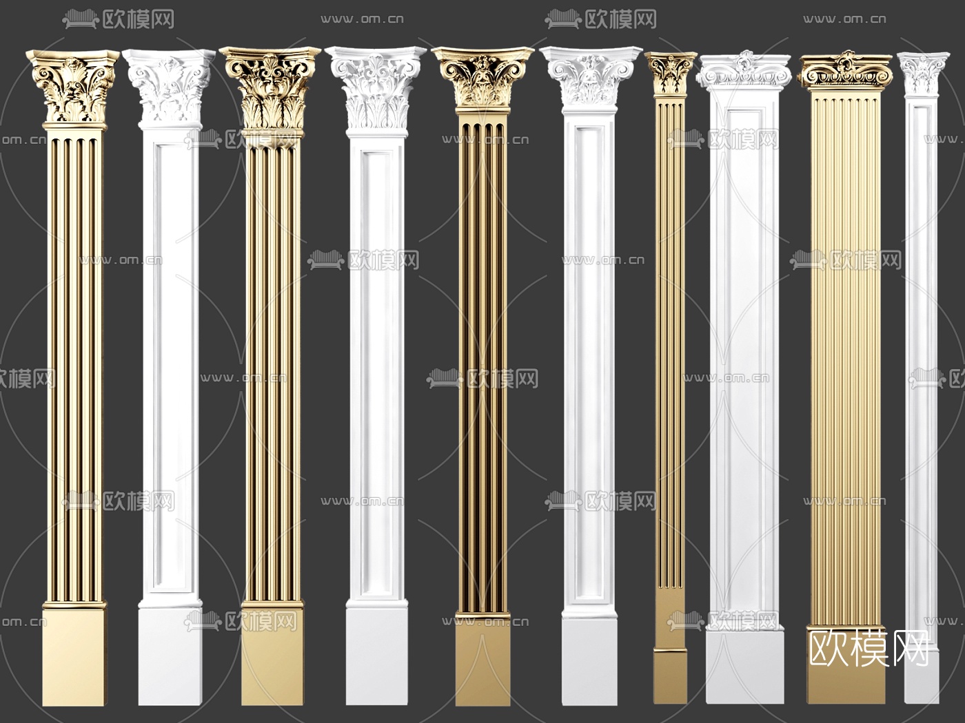 欧式石膏镀金罗马柱组合3d模型下载
