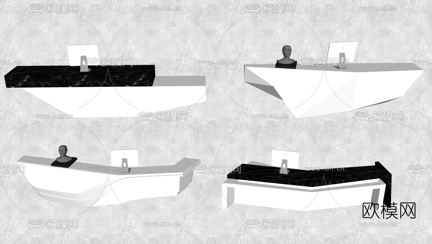 现代大理石前台接待台su模型下载（渲染图1）