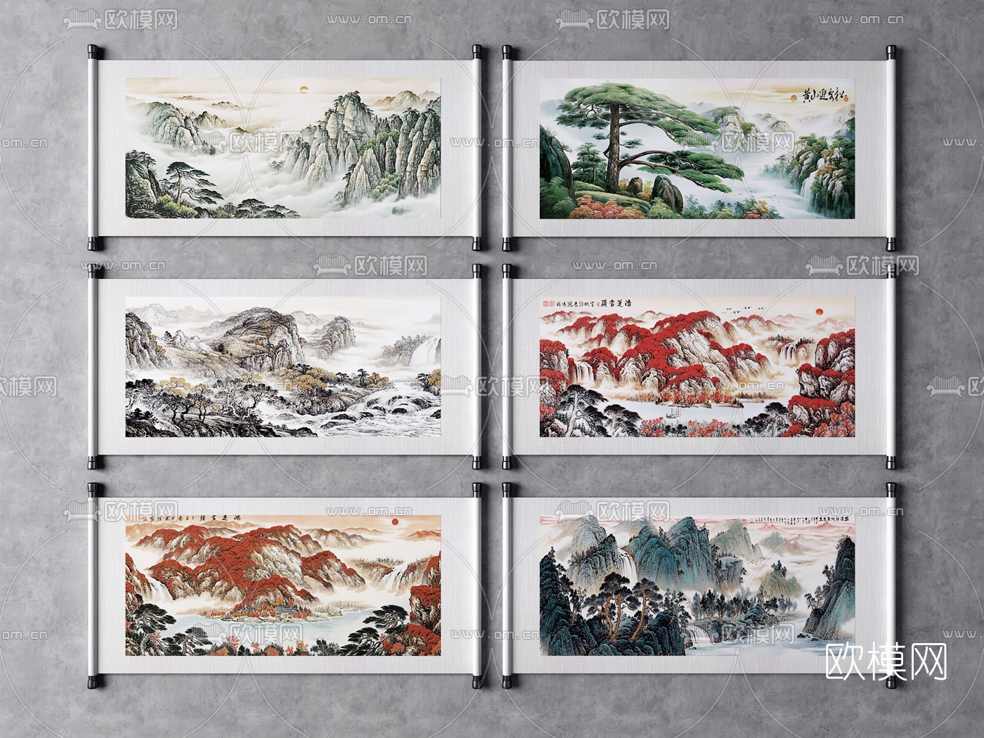 新中式山水装饰挂画3d模型