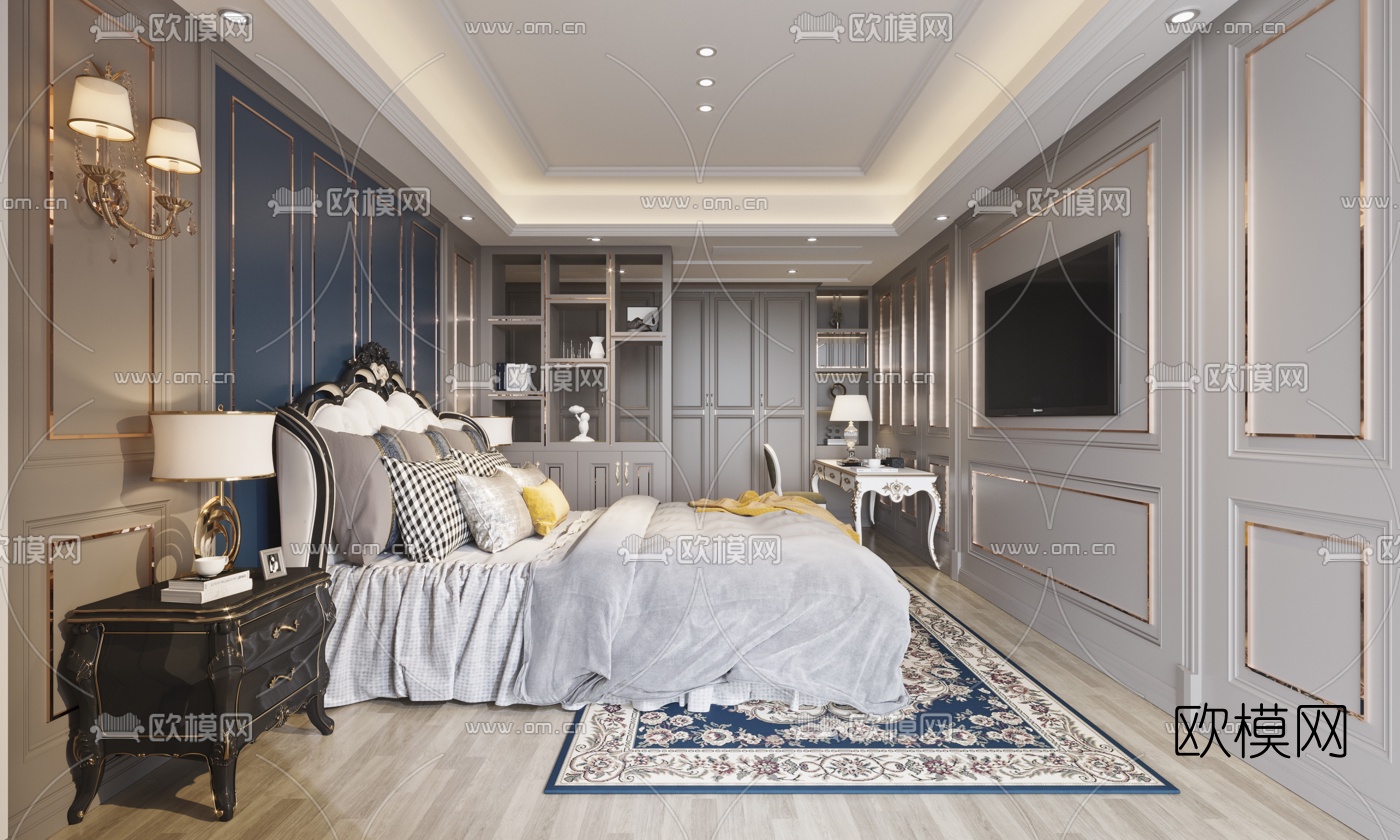 欧式卧室主人房3d模型下载