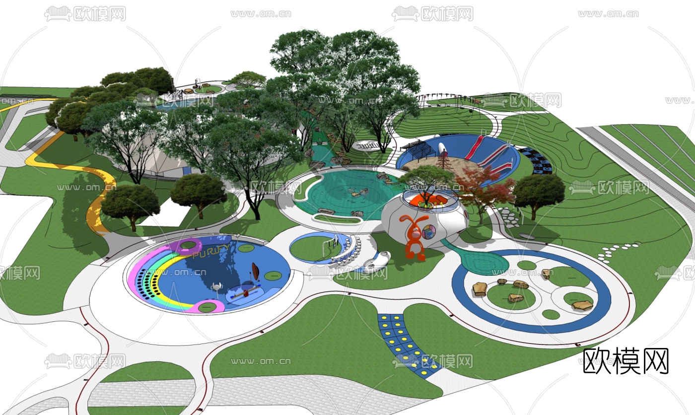 现代趣味儿童活动区su模型下载（渲染图2）