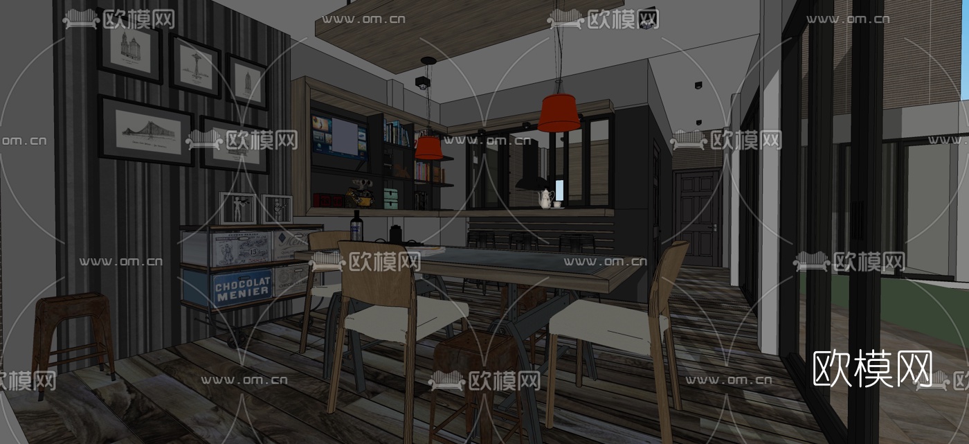 工业风餐厅su模型下载（渲染图3）